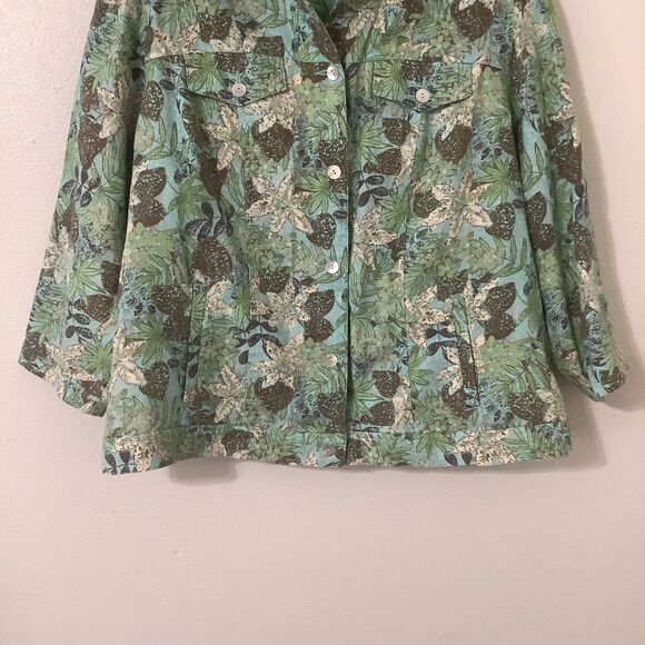 Charter Club 100% Linen Coastal Boho Chic Multicolor Shacket Shirt Jacket 2X - Picture 3 of 7